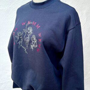 NWT WNDERKAMMER 100% Cotton Navy Crewneck Pink Angel Melange Sweatshirt -Medium